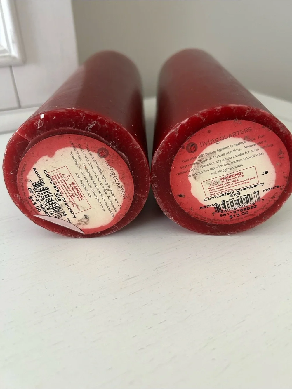 Deep Red Cylindrical Pillar Candles Set of 2 by Living Quarters Cranberry Smell